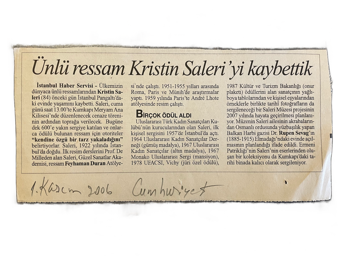 gazeteden kesilmiş, ressam saleri'nin ölüm haberinin fotoğrafı