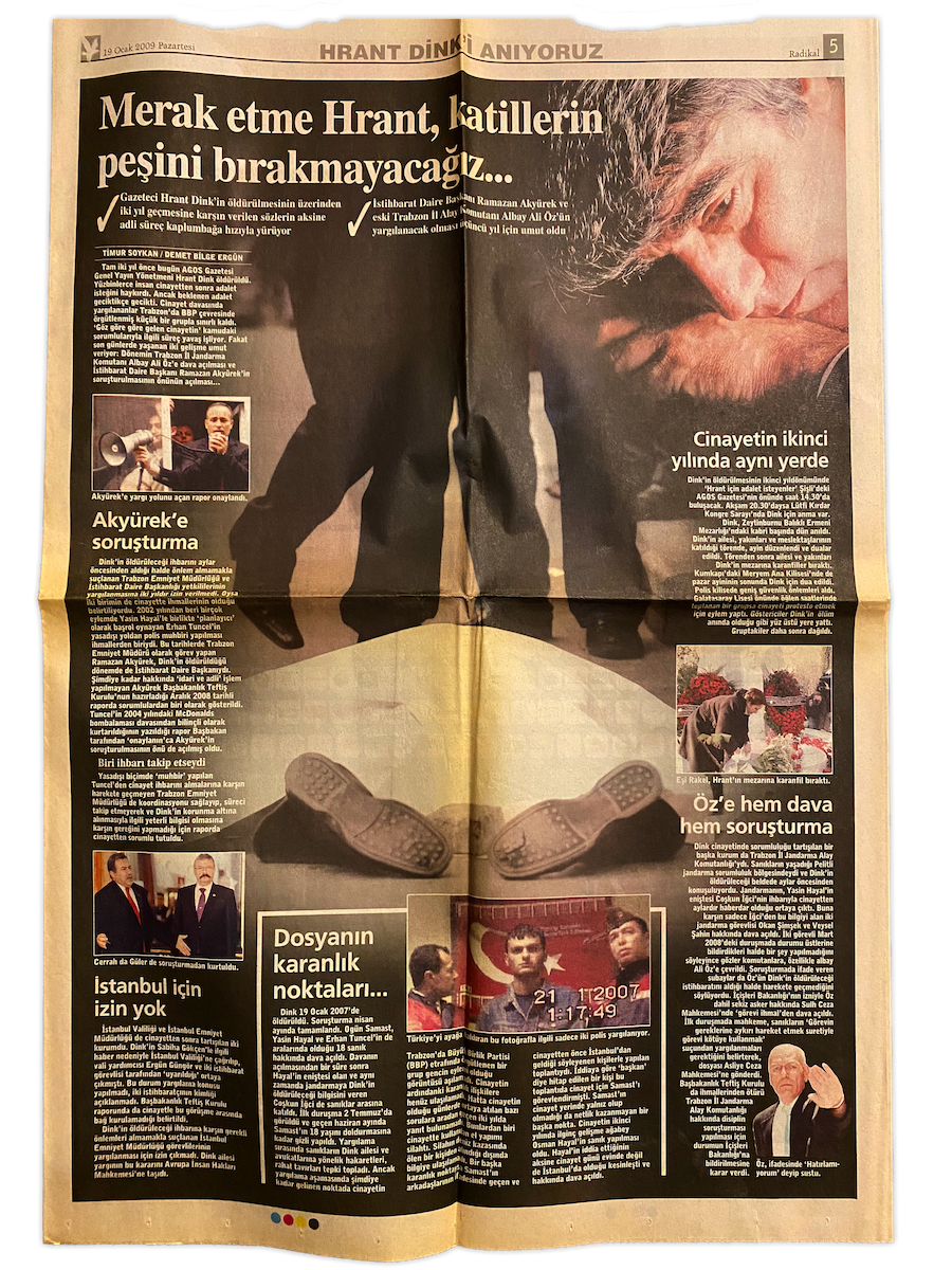 Dink cinayetinin ardından hazırlanan gazete sayfası fotoğrafı