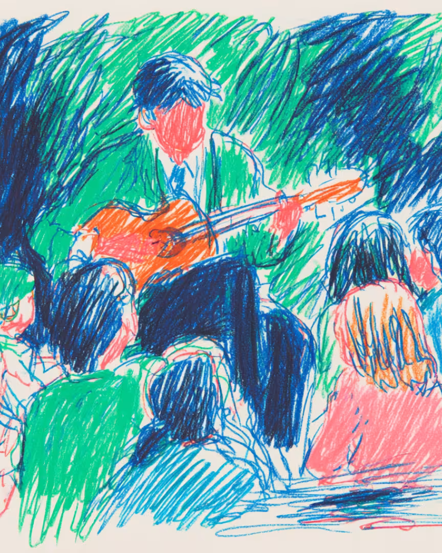 gitar çalan adam ve çocuklar