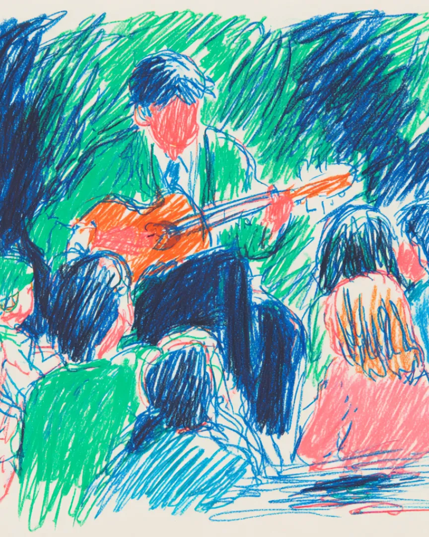 gitar çalan adam ve çocuklar