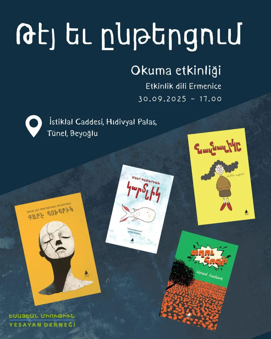 dört ermenice kitap kapağının göründüğü etkinlik afişi
