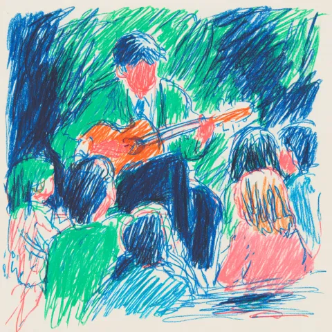 gitar çalan adam ve çocuklar